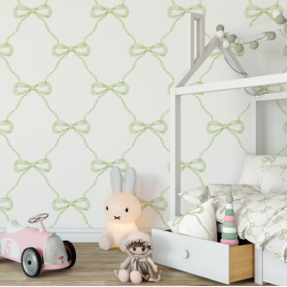 Preppy Green Bow Grandmillennial Style Wallpaper