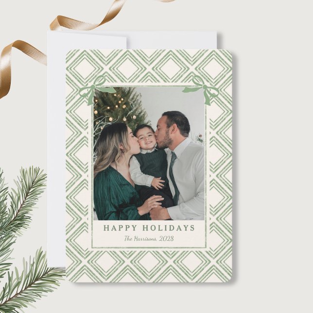 Preppy Green Diamond Pattern Holiday Card (Creator Uploaded)