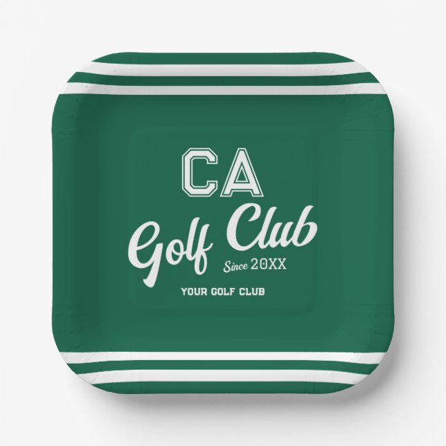 Preppy Green Golf Club Custom Crest Party Paper Plate (Front)