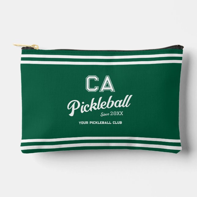 Preppy Green Pickleball Club Custom Crest Party Accessory Pouch (Front)