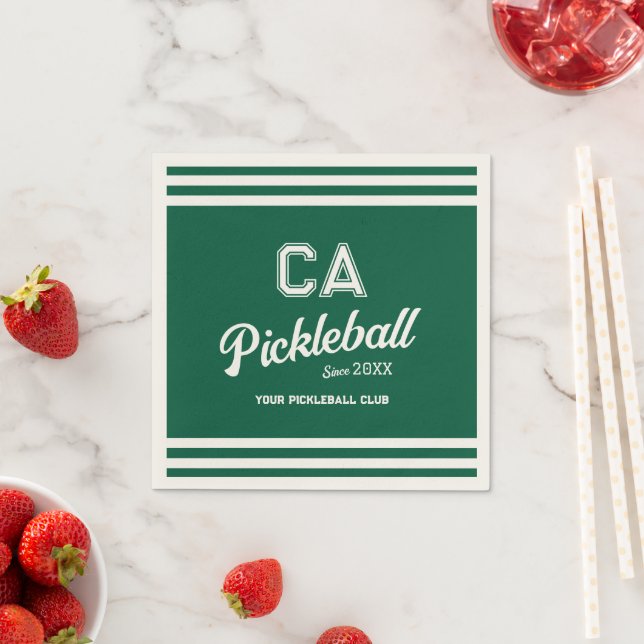 Preppy Green Pickleball Club Custom Crest Party Napkin (Insitu)