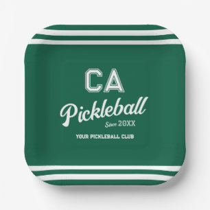 Preppy Green Pickleball Club Custom Crest Party Paper Plate