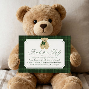 Preppy Green Plaid Teddy Bear Book Request Enclosure Card