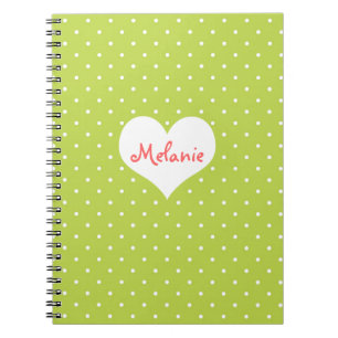 Preppy green polka dot heart personalised journal