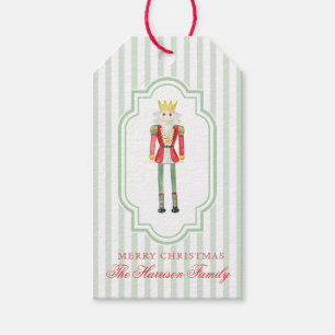 Preppy Green Red Watercolor Nutcracker Christmas Gift Tags