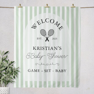 Preppy Green Tennis Baby Shower Welcome Sign Tapestry