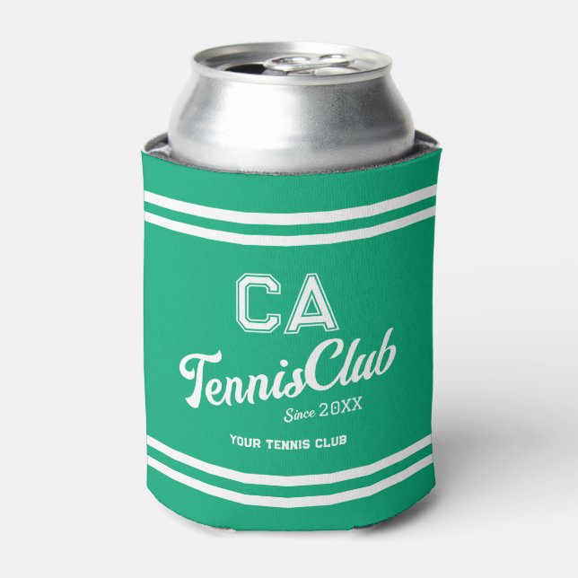 Preppy Green Tennis Club Custom Crest Party Can Cooler (Can Front)