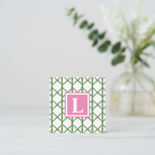 Preppy Green Trellis Bamboo Pattern Monogram Card