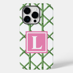 Preppy Green Trellis Bamboo Pattern Monogram Case-Mate iPhone 14 Pro Case