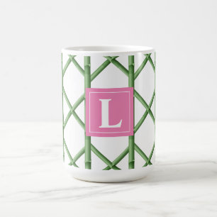 Preppy Green Trellis Bamboo Pattern Monogram Coffee Mug
