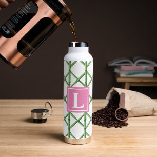 Preppy Green Trellis Bamboo Pattern Monogram Water Bottle