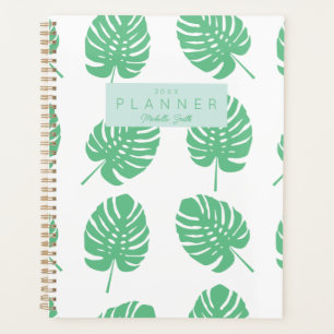 Preppy Green Tropical Monster Leaves Personalized Planner