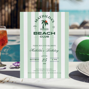 Preppy Green Vintage Beach Club Birthday Invitation
