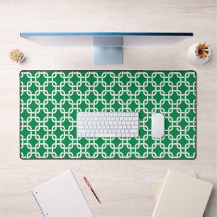 Preppy Green White Link Pattern Desk Mat