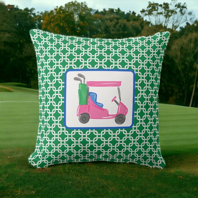 Preppy Green White Link Pattern Pink Golf Cart Cushion (Creator Uploaded)