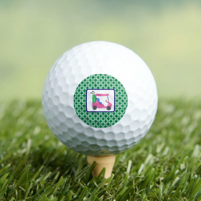 Preppy Green White Link Pattern Pink Golf Cart Golf Balls (Insitu Tee)