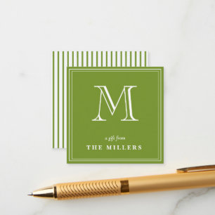Preppy Green & white Monogram Gift Tags Enclosure Card