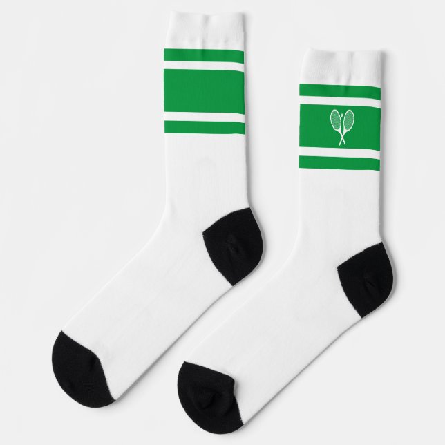 Preppy Green White Stripe Tennis Racket Athletic Socks (Left)