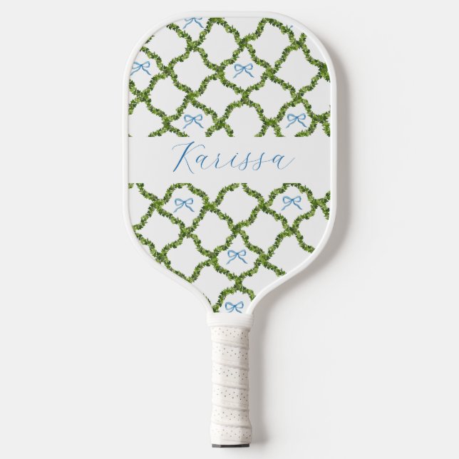 Preppy greenery grandmillenial personalised pickleball paddle (Front)