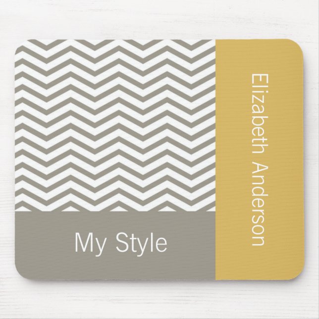 Preppy Grey Chevron Yellow Geometric With Name Mouse Mat (Front)