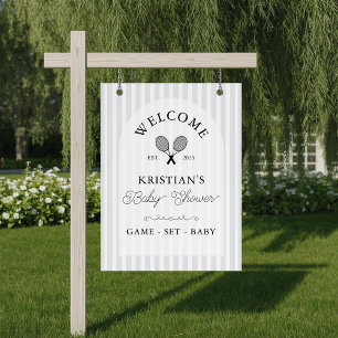Preppy Grey Tennis Baby Shower Welcome Poster