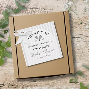 Preppy Grey Tennis Chic Baby Shower Thank You Favour Tags