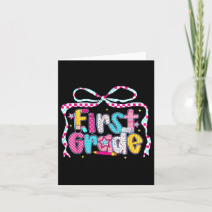 Preppy Groovy First Grade Coquette Bow Back To Sch Card