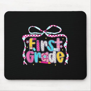Preppy Groovy First Grade Coquette Bow Back To Sch Mouse Mat