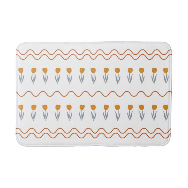 Preppy Groovy Stripe Tulip Flower Pattern  Bath Mat (Front)