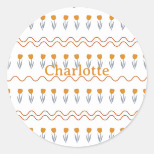 Preppy Groovy Stripe Tulip Flower Pattern  Classic Round Sticker