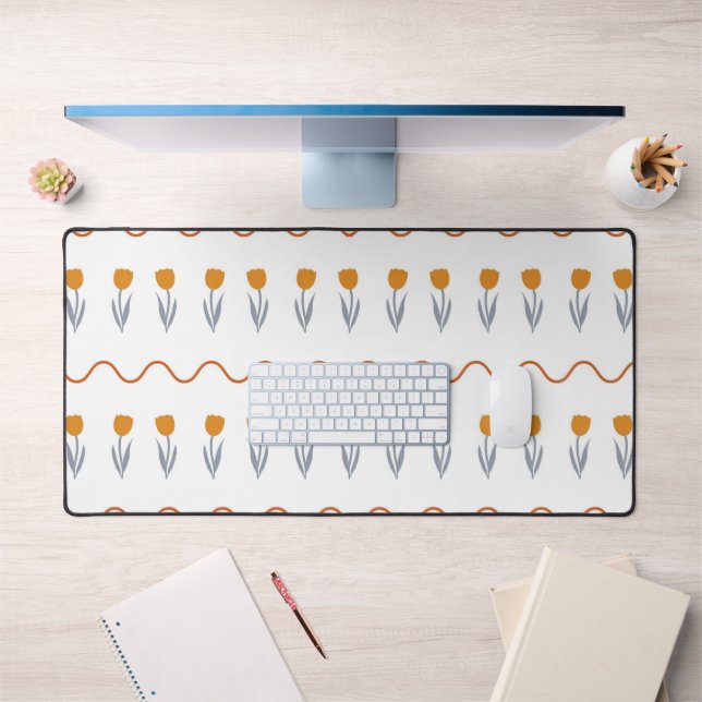 Preppy Groovy Stripe Tulip Flower Pattern  Desk Mat (Office 1)