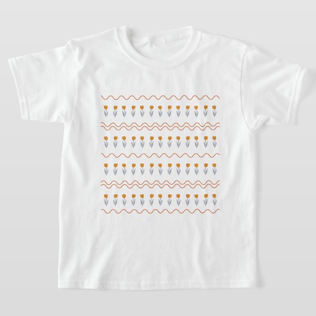 Preppy Groovy Stripe Tulip Flower Pattern  T-Shirt (Laydown)