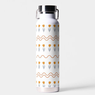 Preppy Groovy Stripe Tulip Flower Pattern Water Bottle
