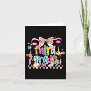 Preppy Groovy Third Grade Back To School Coquette  Card