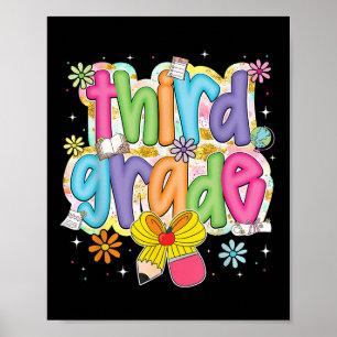 Preppy Groovy Third Grade Back To School Coquette  Poster