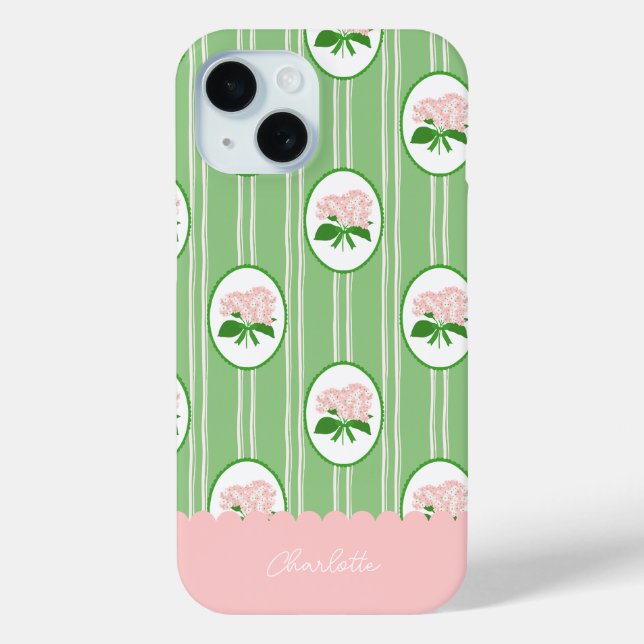 Preppy Hand Drawn Hydrangea Pink Green Frame Case-Mate iPhone Case (Back)