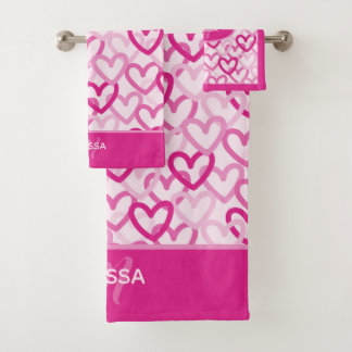 Preppy Hearts Pink Bath Towel Set