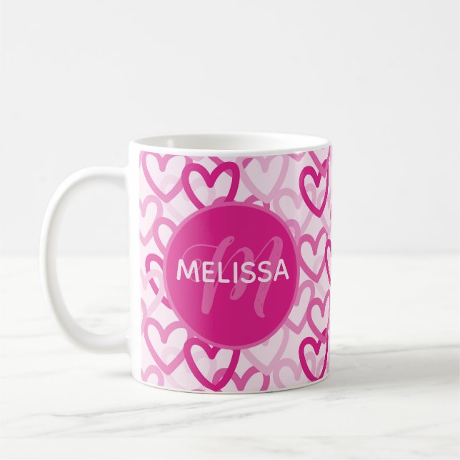 Preppy Hearts Pink Coffee Mug (Left)