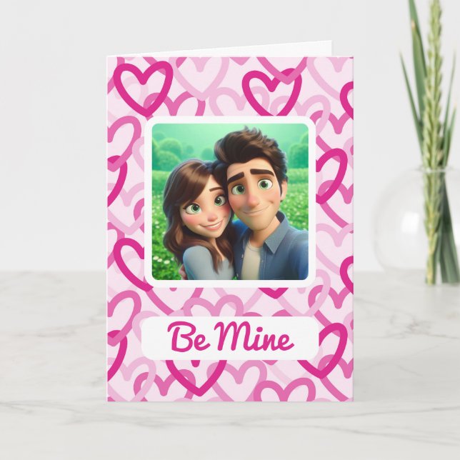 Preppy Hearts Pink Holiday Card (Front)