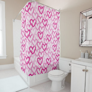 Preppy Hearts Pink Shower Curtain