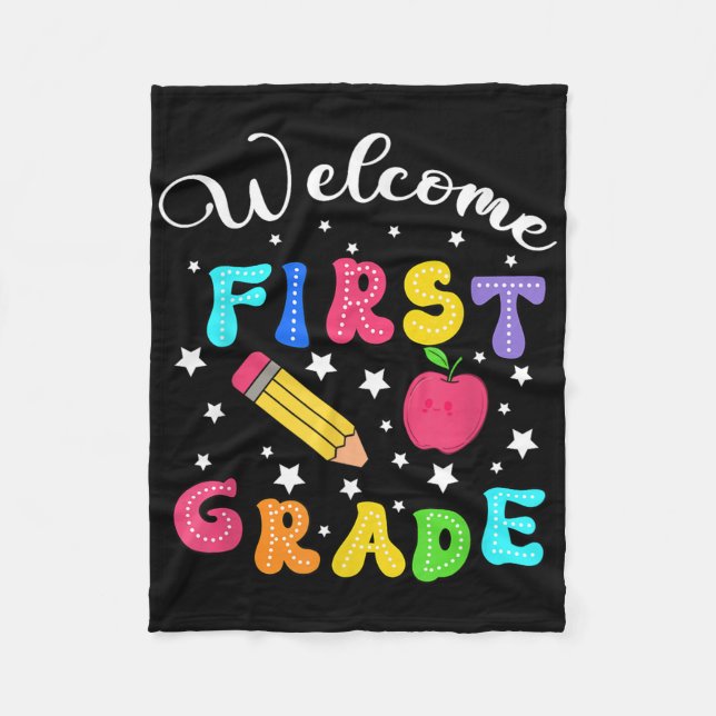 Preppy Hello 1st Grade For First Day Back To Schoo Fleece Blanket (Front)
