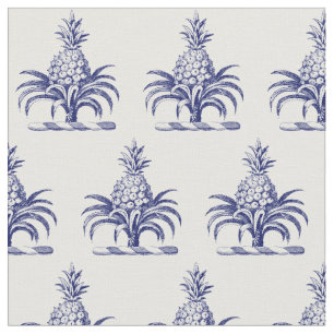Preppy Heraldic Blue Pineapple Coat of Arms Crest Fabric