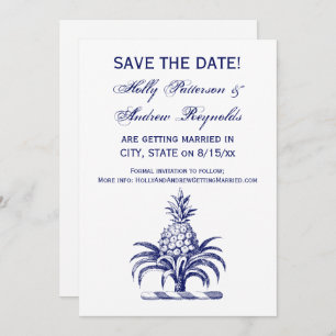 Preppy Heraldic Blue Pineapple Coat of Arms Crest Invitation
