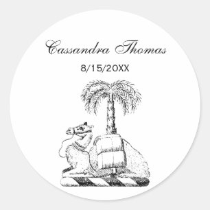 Preppy Heraldic Camel Palm Tree Coat of Arms Classic Round Sticker