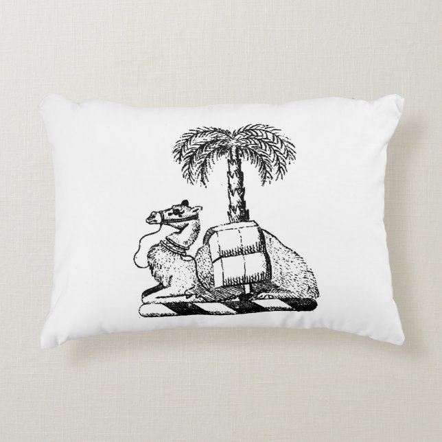 Preppy Heraldic Camel Palm Tree Coat of Arms Decorative Cushion (Front)