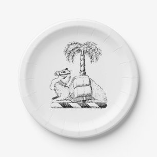 Preppy Heraldic Camel Palm Tree Coat of Arms Paper Plate