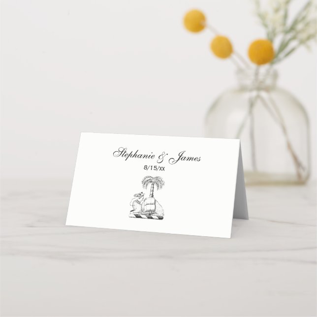 Preppy Heraldic Camel Palm Tree Coat of Arms Place Card (Front)