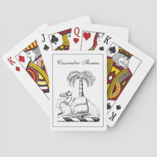 Preppy Heraldic Camel Palm Tree Coat of Arms Playing Cards