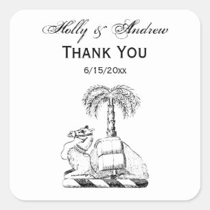 Preppy Heraldic Camel Palm Tree Coat of Arms Square Sticker