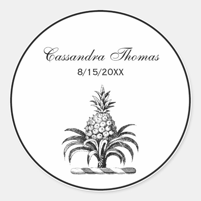 Preppy Heraldic Pineapple Coat of Arms Crest Classic Round Sticker (Front)